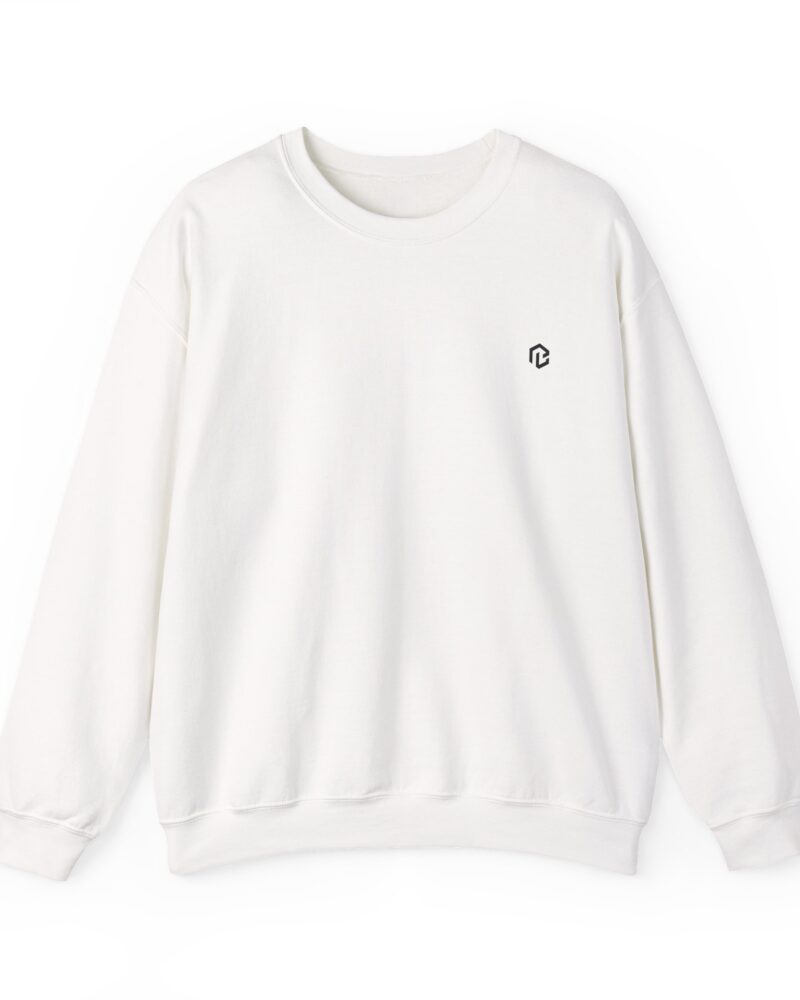 BB &middot; Minimal White Crewneck Sweatshirt &mdash; Small Chest Logo Casual Pullover &middot; Druck
